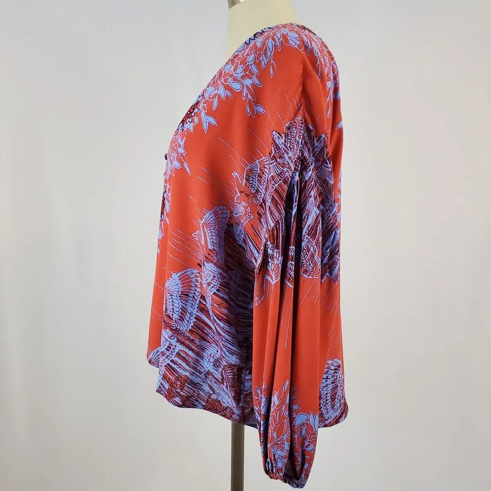 Free People Oversized Balloon Sleeve Peasant Top XS Boho Cottagecore Artsy